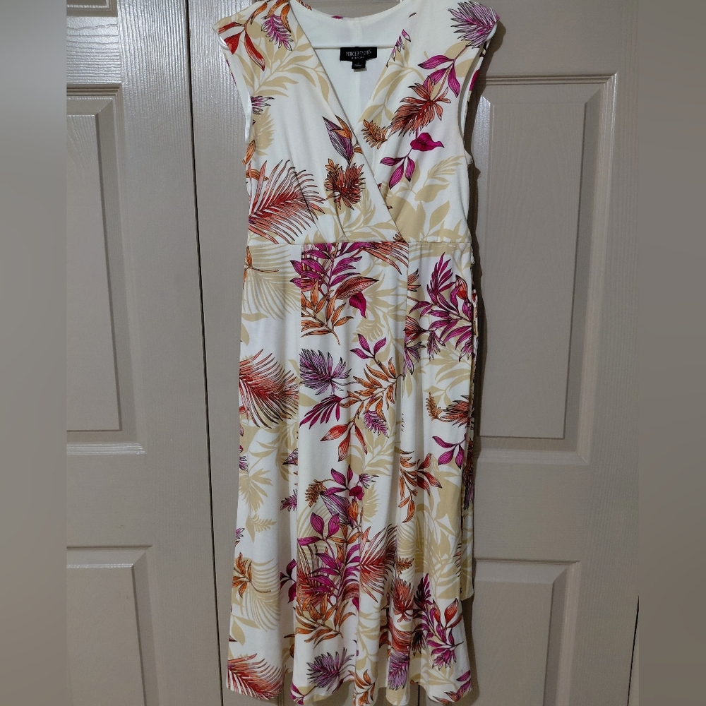 Perceptions Cream and Purple Floral Midi Dress